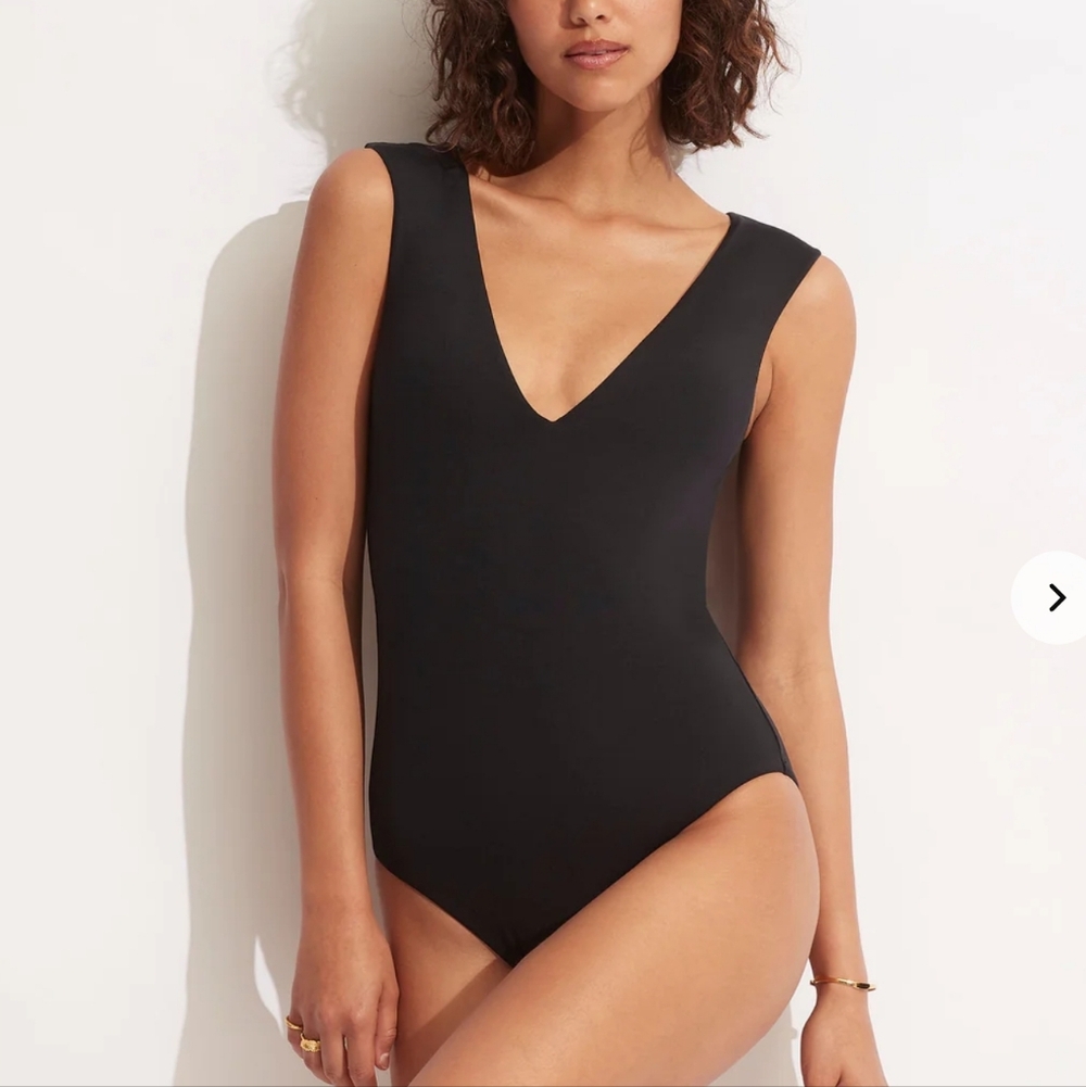 NWT Seafolly Australia Collective V Neck One Piece True Navy 14 Plus Swimsuit - Picture 8 of 8